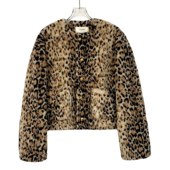 Celine Leopard Print Faux Fur Jacket With Gold Button Closure - Picture 1 of 8